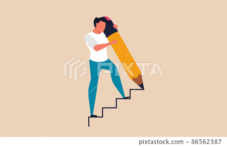 Staircase business effort and rise career development with goal. Man climb with pencil and draw vector illustration concept. Professional person grow and success achievement on sketch ladder with job Staircase business effort and rise career development with goal. Man climb with pencil and draw vector illustration concept. Professional person grow and success achievement on sketch ladder with job 86562387