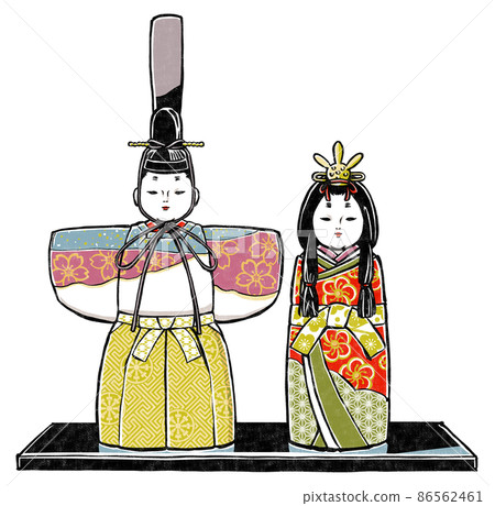 黑漆支架上的木紋站立娃娃，印刷風格 86562461