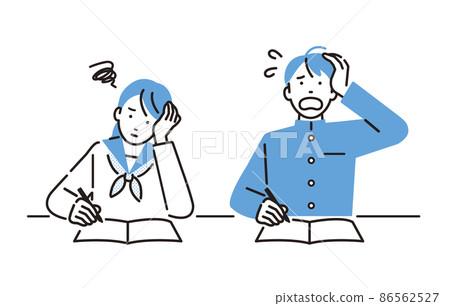 Men and women set of junior high school students studying Men and women set of junior high school students studying 86562527