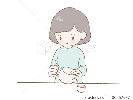 Illustration of a woman brewing tea 86562627