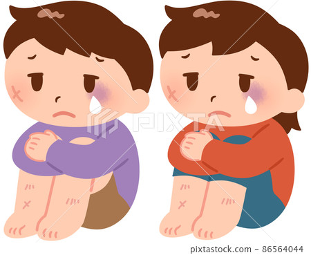 男孩和女孩抱膝（受傷） 86564044