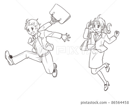 Men and women jumping in suits 86564458