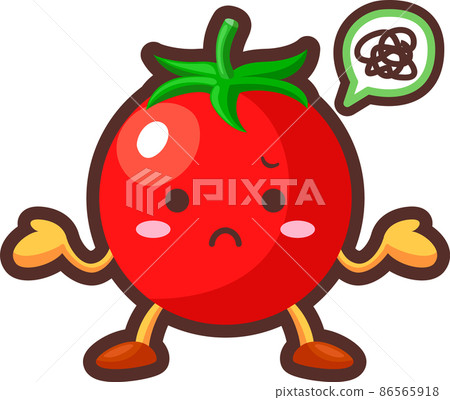 一個帶著不滿臉的可愛迷你番茄角色的插圖 一個帶著不滿臉的可愛迷你番茄角色的插圖 86565918