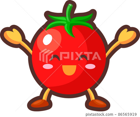 一個可愛的迷你番茄角色的插圖,他很高興舉起雙手 一個可愛的迷你番茄角色的插圖,他很高興舉起雙手 86565919