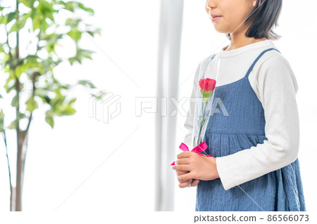 Girl trying to give a carnation on Mother's Day 86566073