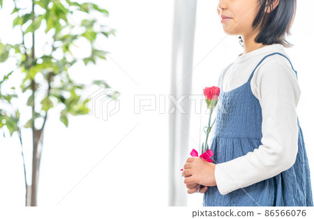 Girl trying to give a carnation on Mother's Day 86566076