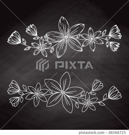 Abstract flowers on a white background. Branch with flowers and leaves. Plant sketch. Vector Abstract flowers on a white background. Branch with flowers and leaves. Plant sketch. Vector 86566725