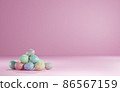 Group of easter eggs painted isolate on pink background 3D rendering 86567159
