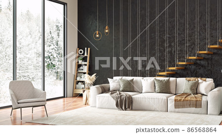 Beautiful interior of a modern room. Bright and clean design. 3D rendering 86568864