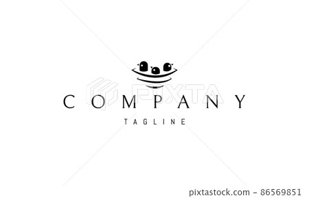 Vector logo on which an abstract image of a nest with three chickens. Vector logo on which an abstract image of a nest with three chickens. 86569851