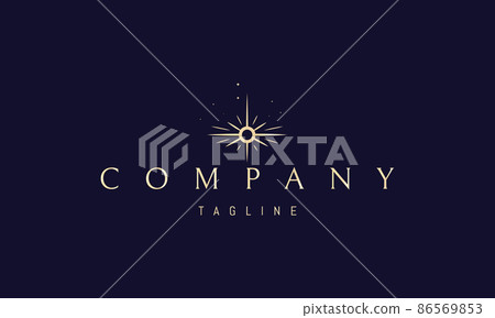 Vector golden logo on which an abstract image of a shining star with rays. 86569853