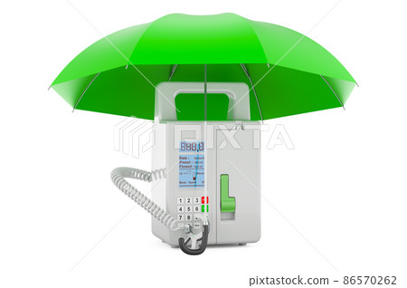 Infusion pump under umbrella, 3D rendering Infusion pump under umbrella, 3D rendering 86570262
