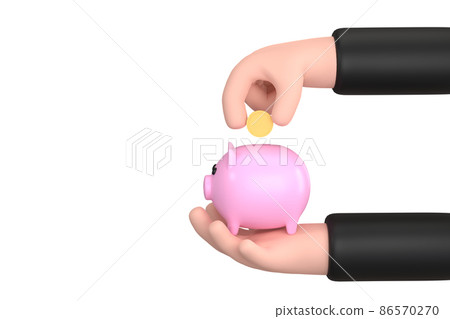 piggy bank on hand and coin drop jars, concept of saving money 86570270