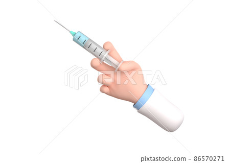 Cartoon doctor's hand in glove holds a syringe vaccination 86570271