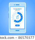 Intermittent fasting tracker app concept. Flat vector illustration of a mobile phone screen with fasting window diagram, water icon and stop button 86570377