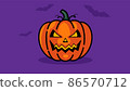 Pumpkin jack with bats. Halloween pumpkin with angry face. Bright illustration on purple background. 86570712