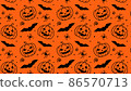 Jack pumpkins, bats and spiders. Orange seamless pattern, halloween concept. Decorative backdrop, wrapping pattern, vibrant colors background. 86570713