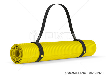 Yellow yoga mat or lightweight foam camping bed roll pad isolated on white background. 3d rendering of sport equipment for fitness, yoga and active workout 86570920