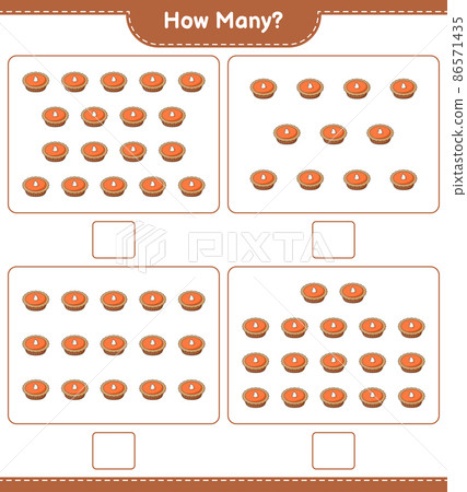Counting game, how many Pie. Educational children game, printable worksheet, vector illustration 86571435