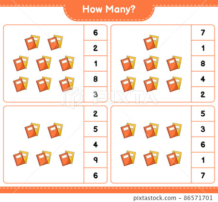 Counting game, how many Book. Educational children game, printable worksheet, vector illustration Counting game, how many Book. Educational children game, printable worksheet, vector illustration 86571701