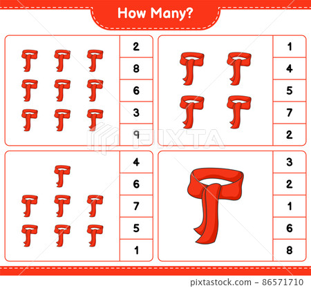 Counting game, how many Scarf. Educational children game, printable worksheet, vector illustration Counting game, how many Scarf. Educational children game, printable worksheet, vector illustration 86571710