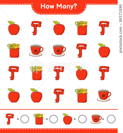 Counting game, how many Jam, Coffee Cup, Apple,... - Stock Illustration ...