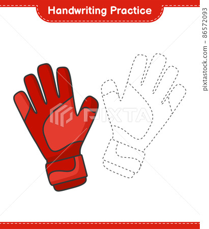 Handwriting practice. Tracing lines of Goalkeeper Gloves. Educational children game, printable worksheet, vector illustration Handwriting practice. Tracing lines of Goalkeeper Gloves. Educational children game, printable worksheet, vector illustration 86572093