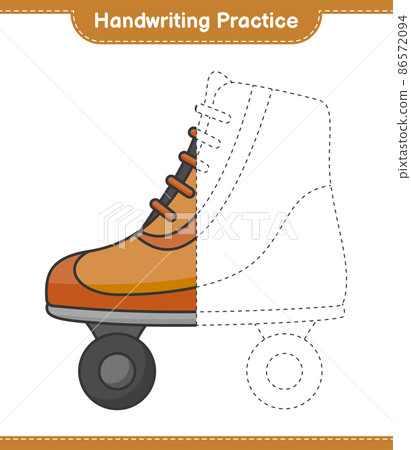 Handwriting practice. Tracing lines of Roller Skate. Educational children game, printable worksheet, vector illustration Handwriting practice. Tracing lines of Roller Skate. Educational children game, printable worksheet, vector illustration 86572094