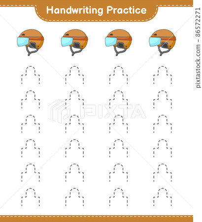 Handwriting practice. Tracing lines of Hockey Helmet. Educational children game, printable worksheet, vector illustration Handwriting practice. Tracing lines of Hockey Helmet. Educational children game, printable worksheet, vector illustration 86572271
