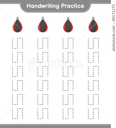 Handwriting practice. Tracing lines of Punching Bag. Educational children game, printable worksheet, vector illustration Handwriting practice. Tracing lines of Punching Bag. Educational children game, printable worksheet, vector illustration 86572272