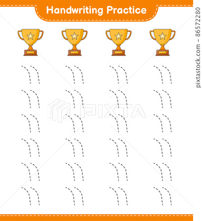 Handwriting practice. Tracing lines of Trophy. Educational children game, printable worksheet, vector illustration 86572280