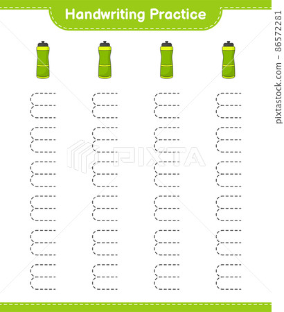 Handwriting practice. Tracing lines of Sport Water Bottle. Educational children game, printable worksheet, vector illustration Handwriting practice. Tracing lines of Sport Water Bottle. Educational children game, printable worksheet, vector illustration 86572281