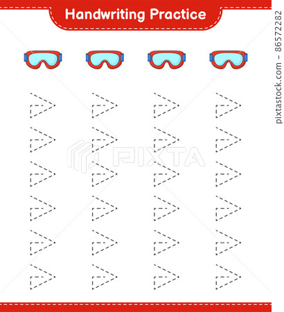 Handwriting practice. Tracing lines of Goggle. Educational children game, printable worksheet, vector illustration Handwriting practice. Tracing lines of Goggle. Educational children game, printable worksheet, vector illustration 86572282