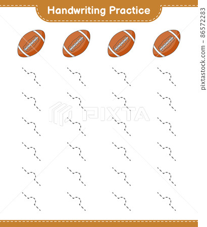 Handwriting practice. Tracing lines of Rugby Ball. Educational children game, printable worksheet, vector illustration Handwriting practice. Tracing lines of Rugby Ball. Educational children game, printable worksheet, vector illustration 86572283