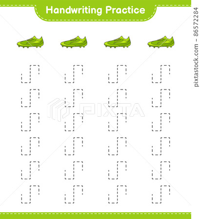 Handwriting practice. Tracing lines of Soccer Shoes. Educational children game, printable worksheet, vector illustration Handwriting practice. Tracing lines of Soccer Shoes. Educational children game, printable worksheet, vector illustration 86572284