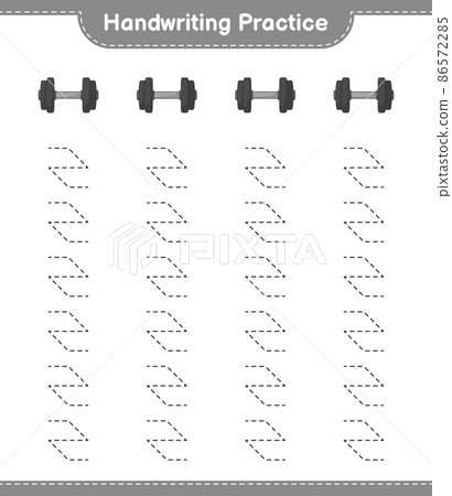 Handwriting practice. Tracing lines of Dumbbell. Educational children game, printable worksheet, vector illustration Handwriting practice. Tracing lines of Dumbbell. Educational children game, printable worksheet, vector illustration 86572285
