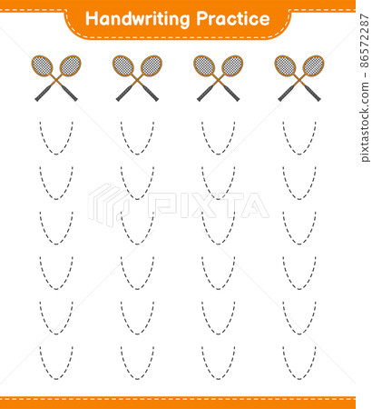 Handwriting practice. Tracing lines of Badminton Rackets. Educational children game, printable worksheet, vector illustration Handwriting practice. Tracing lines of Badminton Rackets. Educational children game, printable worksheet, vector illustration 86572287