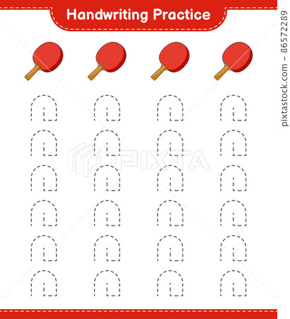 Handwriting practice. Tracing lines of Ping Pong Racket. Educational children game, printable worksheet, vector illustration Handwriting practice. Tracing lines of Ping Pong Racket. Educational children game, printable worksheet, vector illustration 86572289