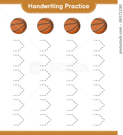 Handwriting practice. Tracing lines of Basketball. Educational children game, printable worksheet, vector illustration 86572290