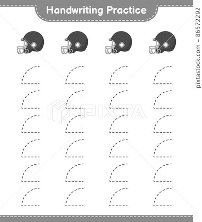 Handwriting practice. Tracing lines of Football Helmet. Educational children game, printable worksheet, vector illustration Handwriting practice. Tracing lines of Football Helmet. Educational children game, printable worksheet, vector illustration 86572292