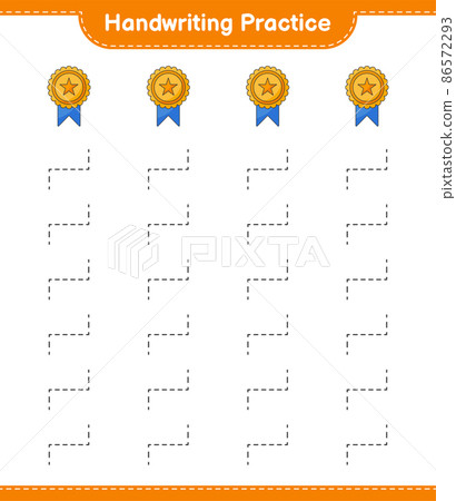 Handwriting practice. Tracing lines of Trophy. Educational children game, printable worksheet, vector illustration Handwriting practice. Tracing lines of Trophy. Educational children game, printable worksheet, vector illustration 86572293