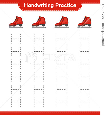 Handwriting practice. Tracing lines of Ice Skates. Educational children game, printable worksheet, vector illustration Handwriting practice. Tracing lines of Ice Skates. Educational children game, printable worksheet, vector illustration 86572294