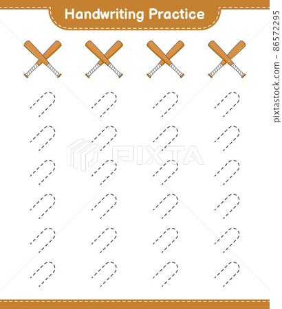 Handwriting practice. Tracing lines of Baseball Bat. Educational children game, printable worksheet, vector illustration 86572295