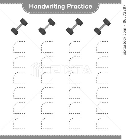 Handwriting practice. Tracing lines of Dumbbell. Educational children game, printable worksheet, vector illustration 86572297