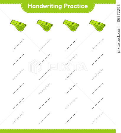 Handwriting practice. Tracing lines of Whistle. Educational children game, printable worksheet, vector illustration Handwriting practice. Tracing lines of Whistle. Educational children game, printable worksheet, vector illustration 86572298
