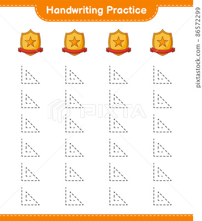 Handwriting practice. Tracing lines of Trophy. Educational children game, printable worksheet, vector illustration Handwriting practice. Tracing lines of Trophy. Educational children game, printable worksheet, vector illustration 86572299