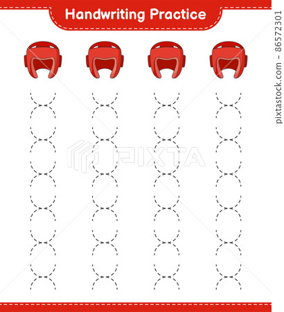 Handwriting practice. Tracing lines of Boxing Helmet. Educational children game, printable worksheet, vector illustration 86572301