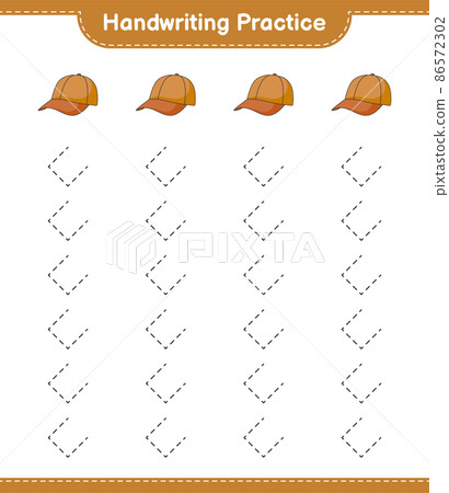 Handwriting practice. Tracing lines of Cap Hat. Educational children game, printable worksheet, vector illustration Handwriting practice. Tracing lines of Cap Hat. Educational children game, printable worksheet, vector illustration 86572302