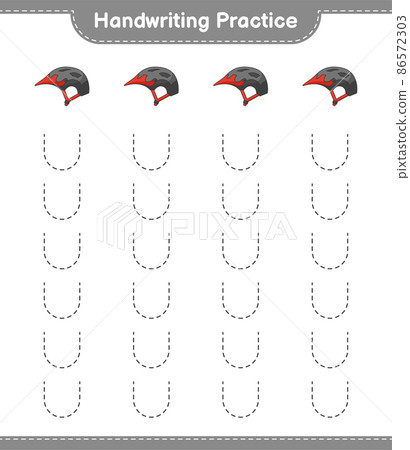 Handwriting practice. Tracing lines of Bicycle Helmet. Educational children game, printable worksheet, vector illustration Handwriting practice. Tracing lines of Bicycle Helmet. Educational children game, printable worksheet, vector illustration 86572303