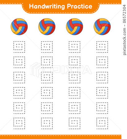 Handwriting practice. Tracing lines of Volleyball. Educational children game, printable worksheet, vector illustration 86572304